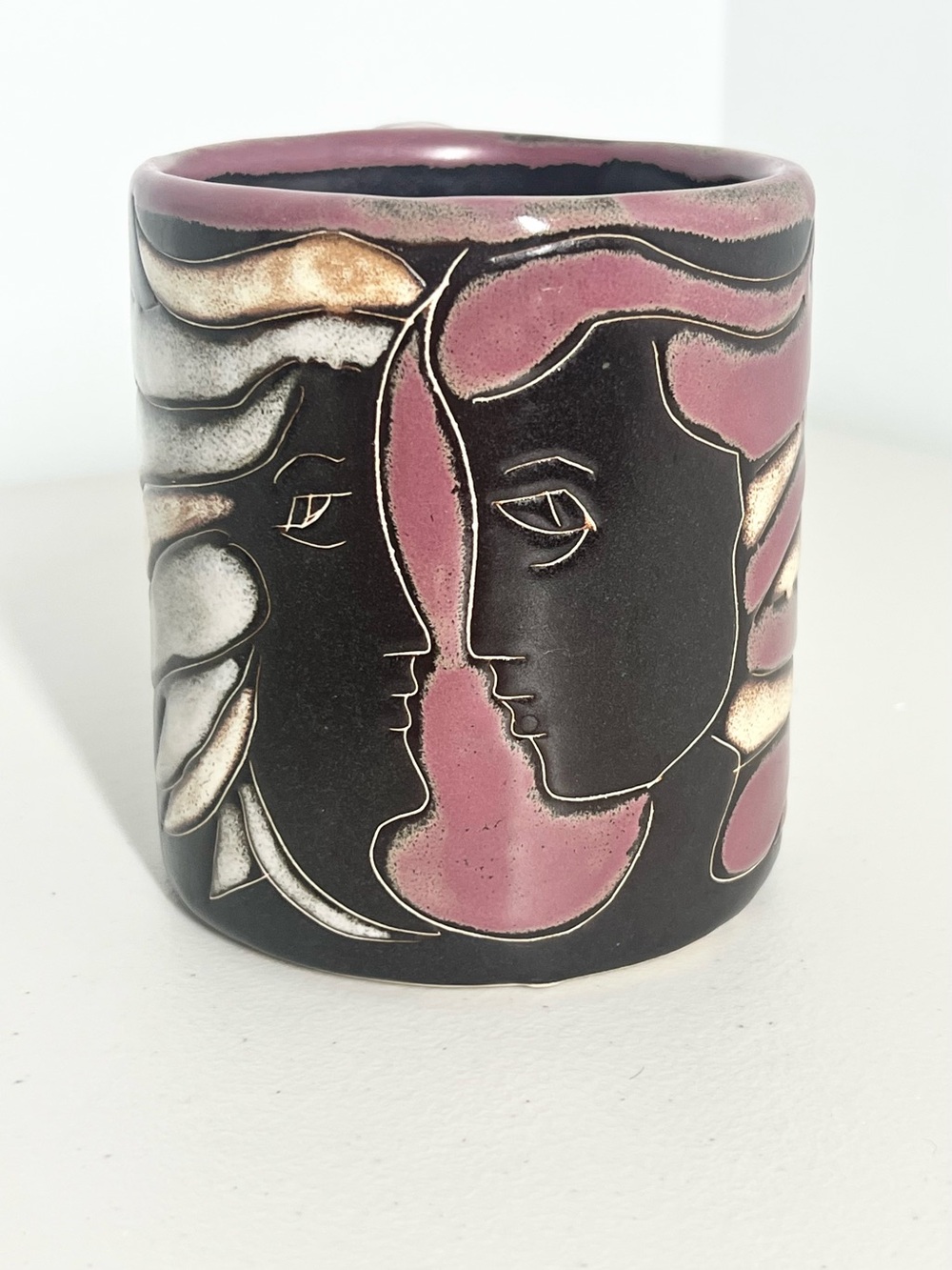 Mara Stoneware “Lovers” Mug Mexico Pottery  Oversized Coffee Cup Artsy